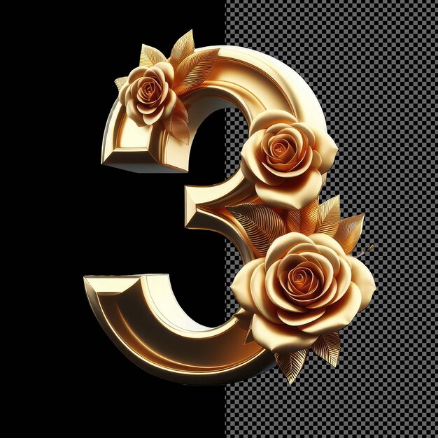 PSD floral gilding singular 3d number shining against transparency