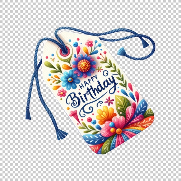 PSD floral happy birthday tag isolated on transparent background