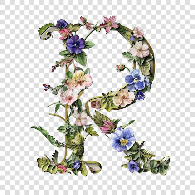 PSD floral letter ron transparent background