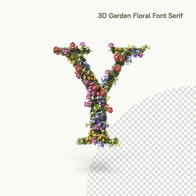 PSD floral letter y of alphabet font serif from flowers and garden plants