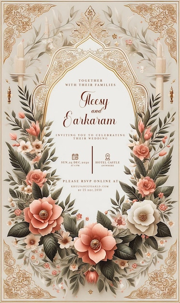 PSD floral luxury wedding invitation greeting card template with beautiful background