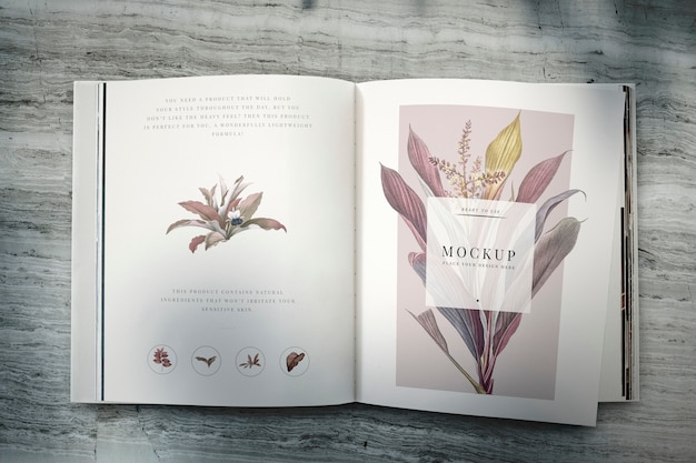 PSD floral magazine mockup with blank space