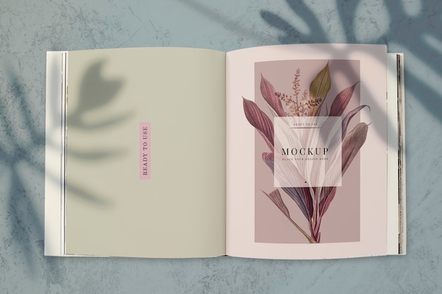 PSD floral magazine mockup with blank space