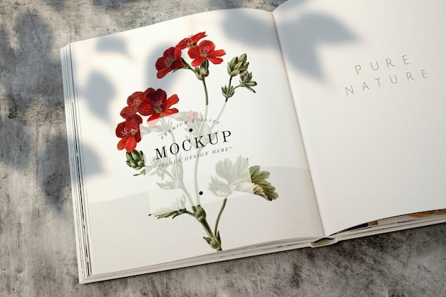 PSD floral magazine mockup with blank space