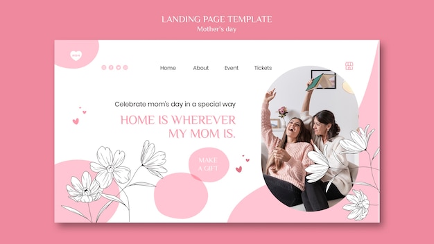 Floral mothers day landing page design template