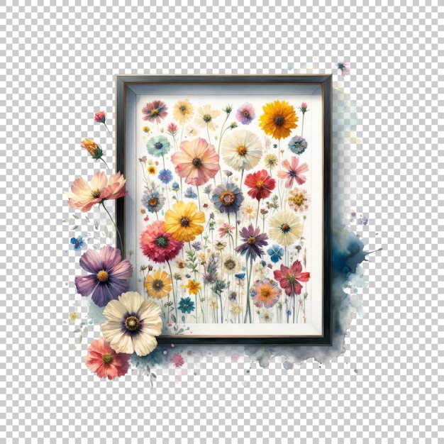 PSD floral painting in frame illustration isolated on transparent background