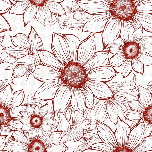 PSD floral pattern with kind of sunflower icon and delicate line nature inspired abstract outline art