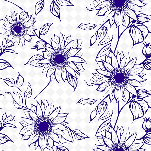 Floral Pattern With Kind of Sunflower Icon and Delicate Line Nature Inspired Abstract Outline Art