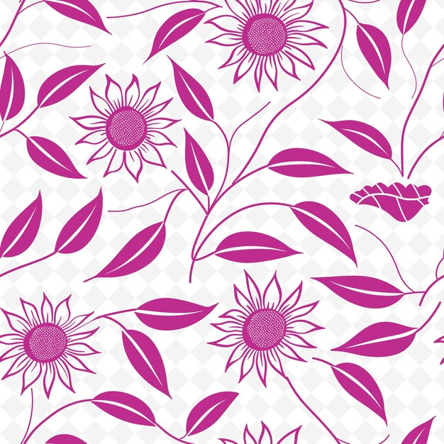 Floral Pattern With Kind of Sunflower Icon and Delicate Line Nature Inspired Abstract Outline Art