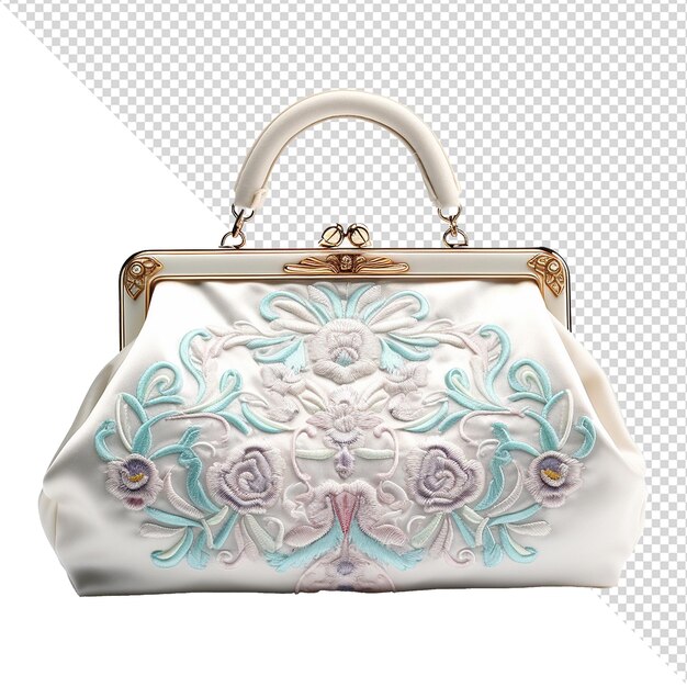 PSD floral printed hand bag isolated on transparent background