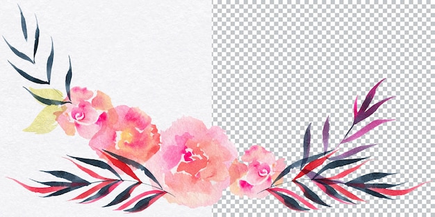 Floral rose garland. Watercolor composition of rose flowers and willow branches