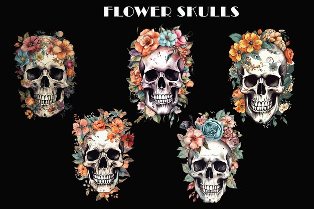 PSD floral skull vector and psd high quality