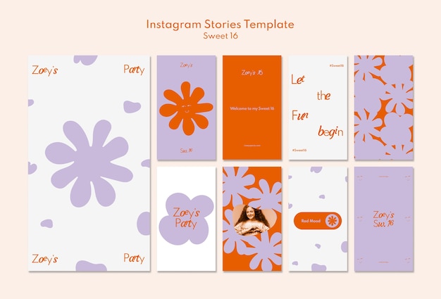 PSD floral sweet 16 instagram stories collection