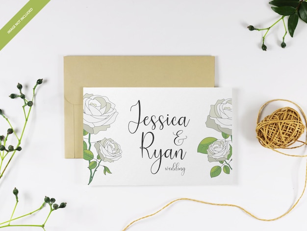 Floral Wedding Card Mockup Concept on a Brown Envelope