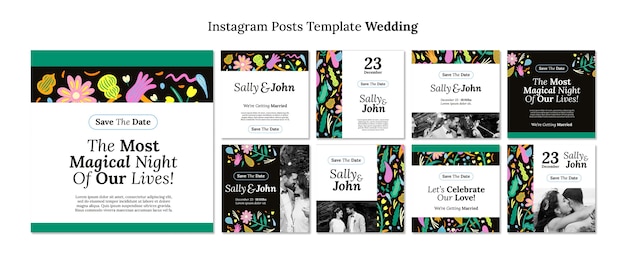 PSD floral wedding instagram posts template design