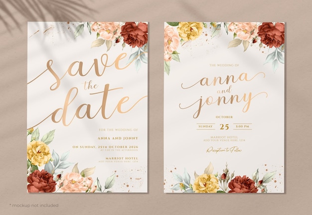 floral wedding invitation card set