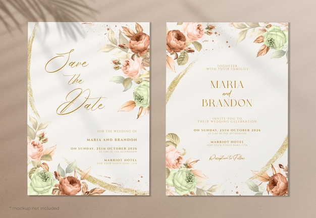 floral wedding invitation card set