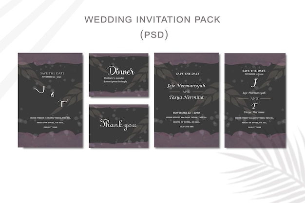 Floral wedding invitation card template design black psd