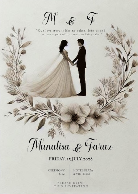 PSD floral wedding invitation card template with beautiful background