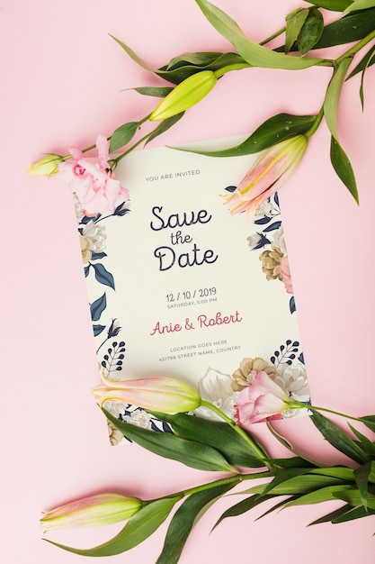 Floral wedding invitation mockup