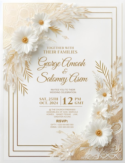 Floral wedding invitation poster template