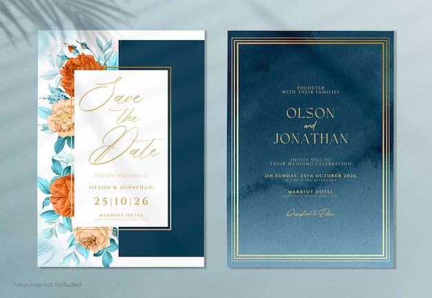 Floral wedding invitation template set