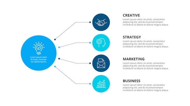 PSD flowchart infographic template with 4 steps or options business template for presentation