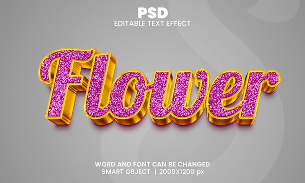 Flowe glitter 3d editable photoshop text effect style with background