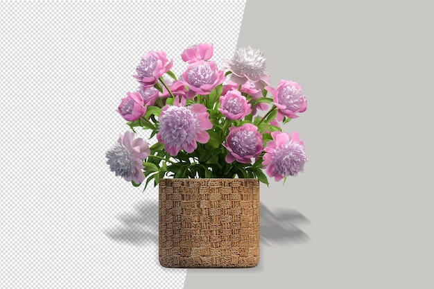 Flower basket in 3d rendering