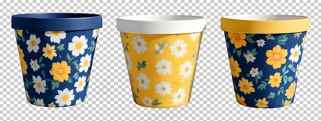 Flower baskets are painted with flowers isolated on transparent background