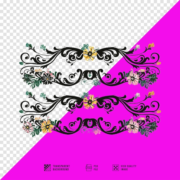 PSD flower border ornament design image without background hd quality