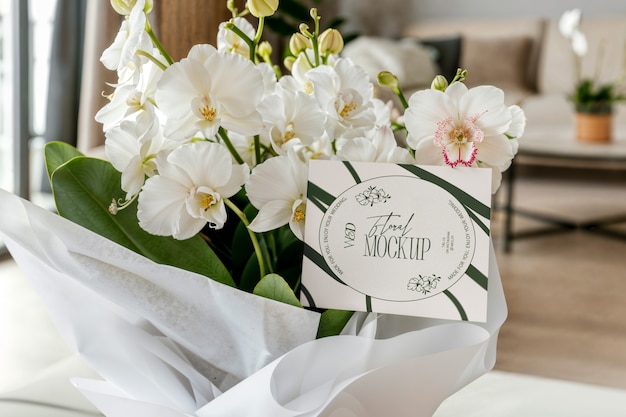 PSD flower bouquet invitation mockup