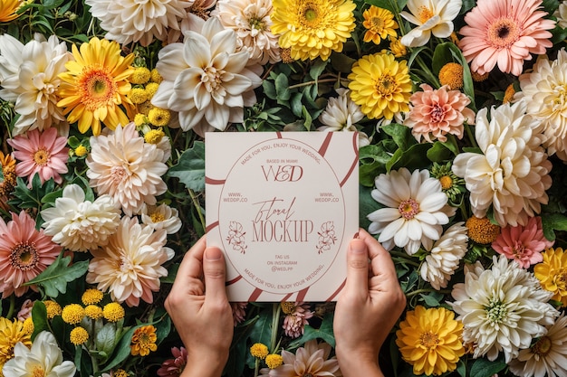 Flower bouquet invitation mockup