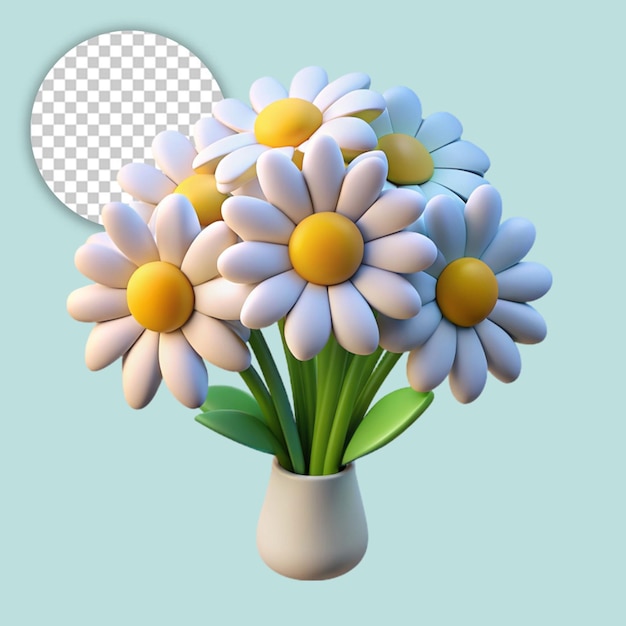 Flower plastic cartoon low poly 3d icon on transparent background