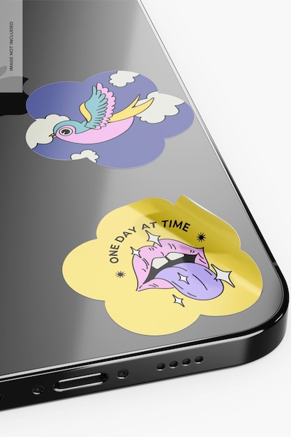 Flower Shaped Stickers on Smartphone Mockup, Left View