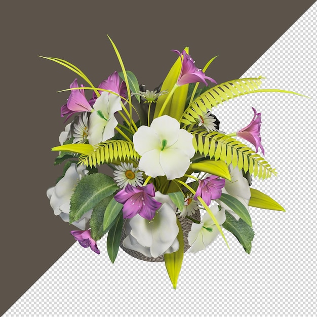 Flower in vase in 3d rendering isolated