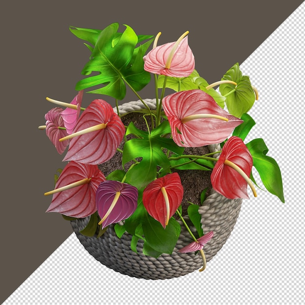 Flower in vase in 3d rendering isolated