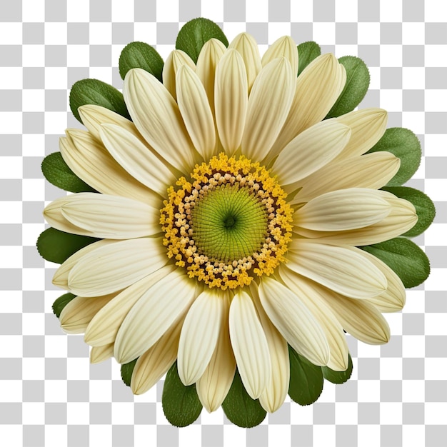 A flower with green leaves and a yellow flower.