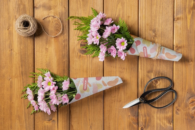 Flowers bouquet packaging cone mock-up