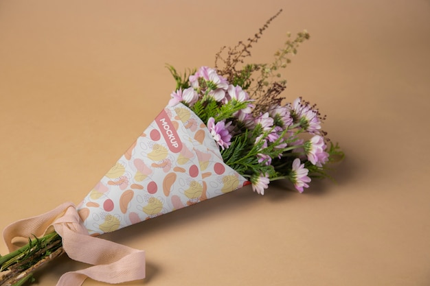 Flowers bouquet packaging cone mock-up