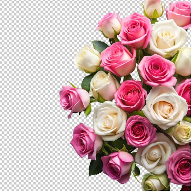 Flowers composition pink and white rose flowers isolated on transparent background