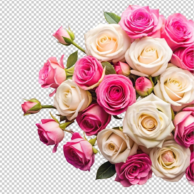 PSD flowers composition pink and white rose flowers isolated on transparent background