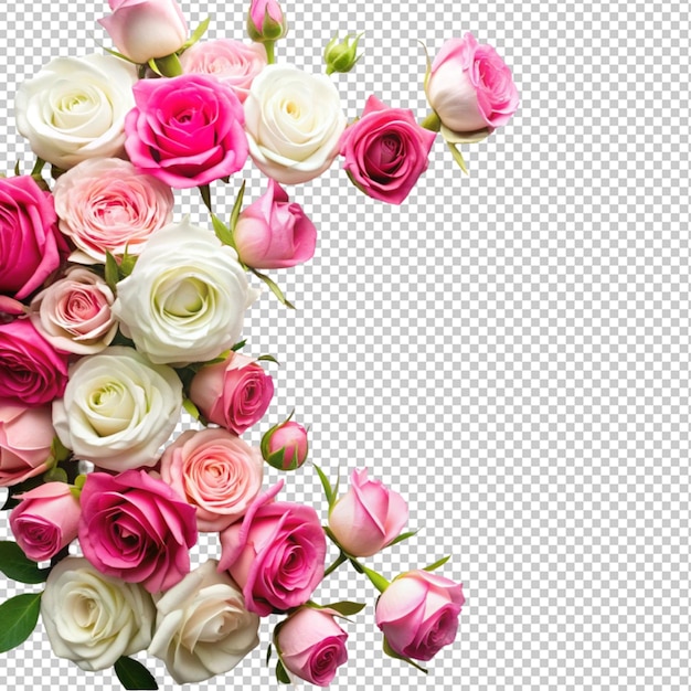 PSD flowers composition pink and white rose flowers isolated on transparent background