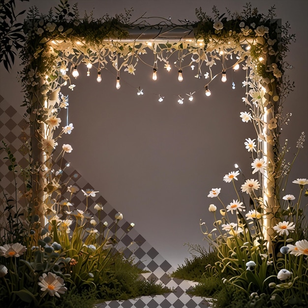 PSD flowers and frame isolated on transparent background