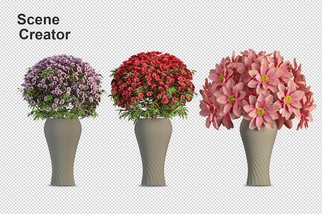 Flowers plant in vase in 3d rendering isolated