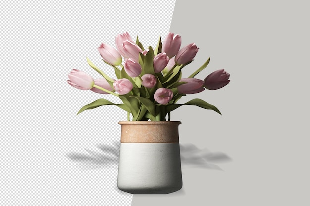 Flowers plant in vase in 3d rendering isolated