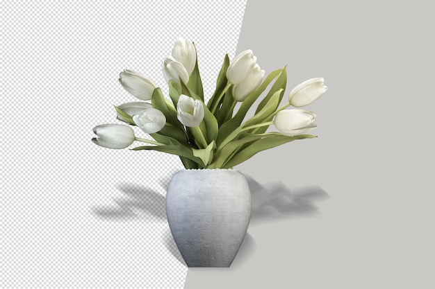 Flowers plant in vase in 3d rendering isolated