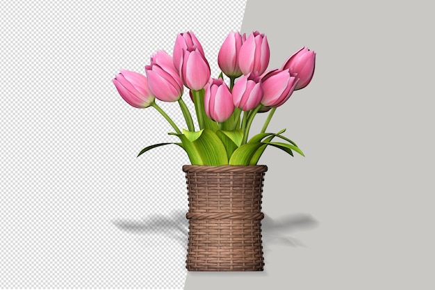 Flowers plant in vase in 3d rendering isolated