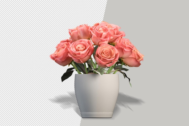 Flowers plant in vase in 3d rendering isolated