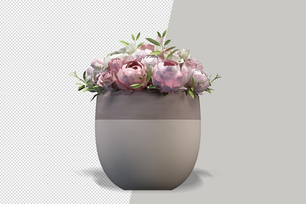 Flowers plant in vase in 3d rendering isolated